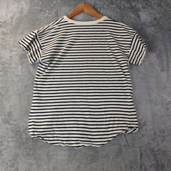Madewell Women's M Ivory & Navy Blue Stripes Crewneck Short Sleeve Nautical Tee - Picture 3 of 8
